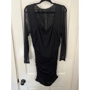 SHEIN Plus Square Neck Ruched Mesh Bodycon Dress